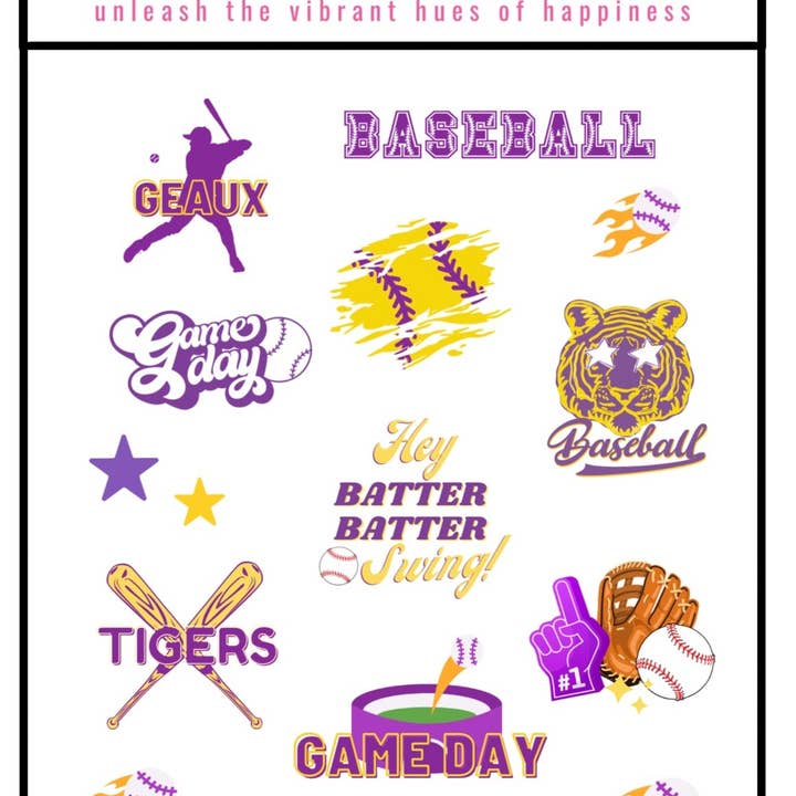 Happy Hues Tattoos - Wholesale Temporary Tattoo - Kids - Boy Tiger Baseball Temporary Tattoos