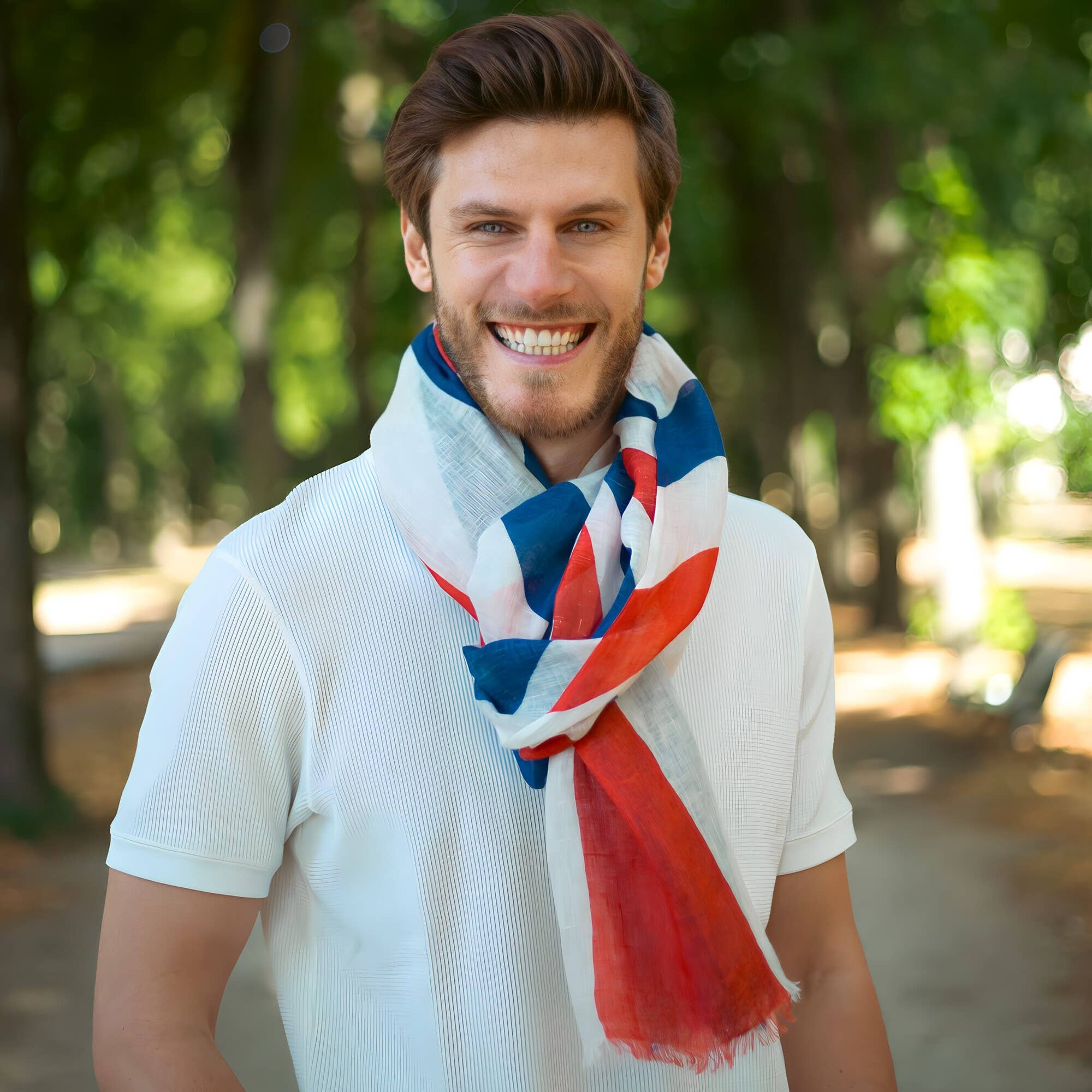 AV08 PARIS - Wholesale Scarf - Unisex - BLUE WHITE RED NAVACELLES SCARF – TRICOLOR PRINT LINEN3