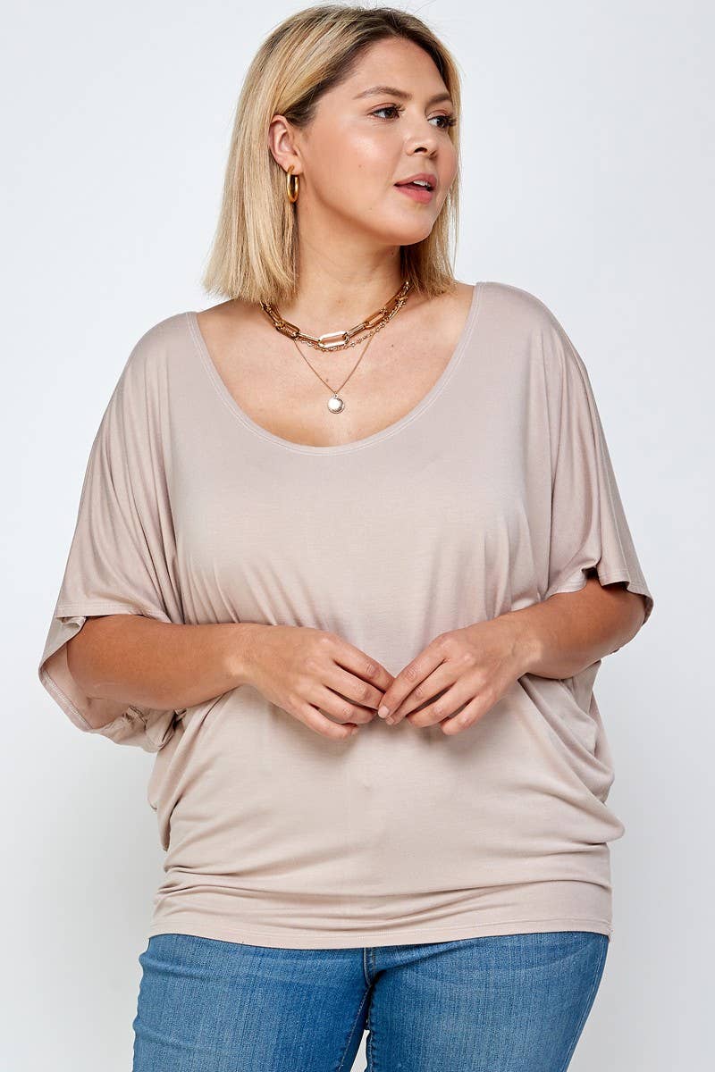 Haute Fox Plus Size & Contemporary - Wholesale Knit Top - Women's - Plus Size Solid Dolman Drape Top PL2188P-T14