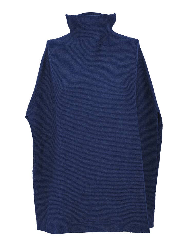Womens's Pure Cashmere Funnel Neck Poncho Melange Blue for wholesale by Monticelli Cashmere