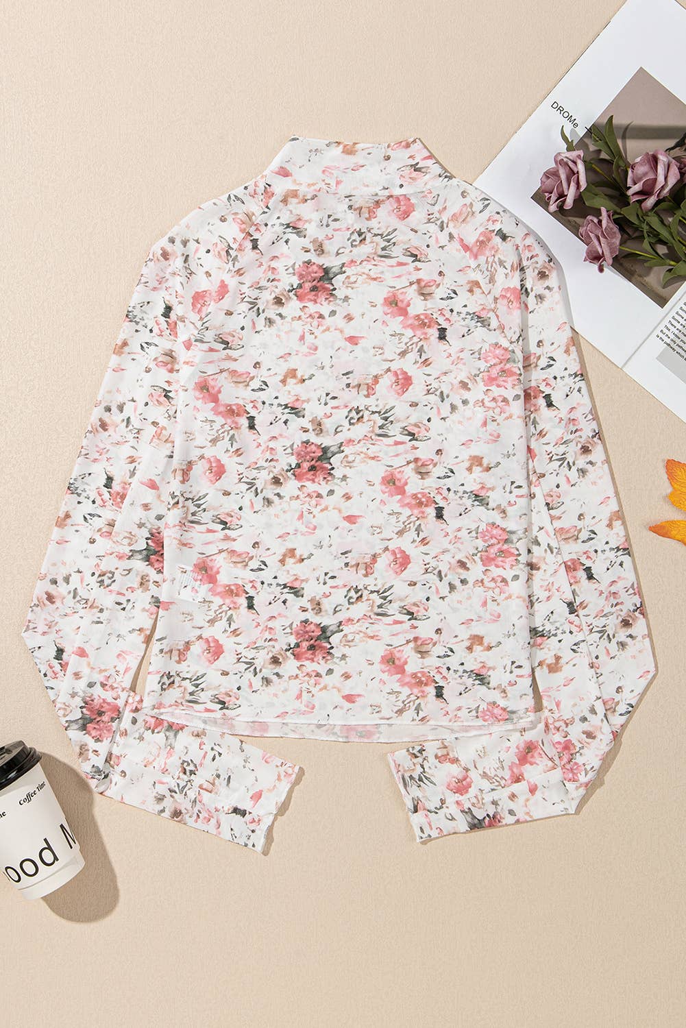 1 the Woman - Wholesale Knit Top - Women's - Floral Long Sleeve Mock Neck Sheath Mesh Blouse4