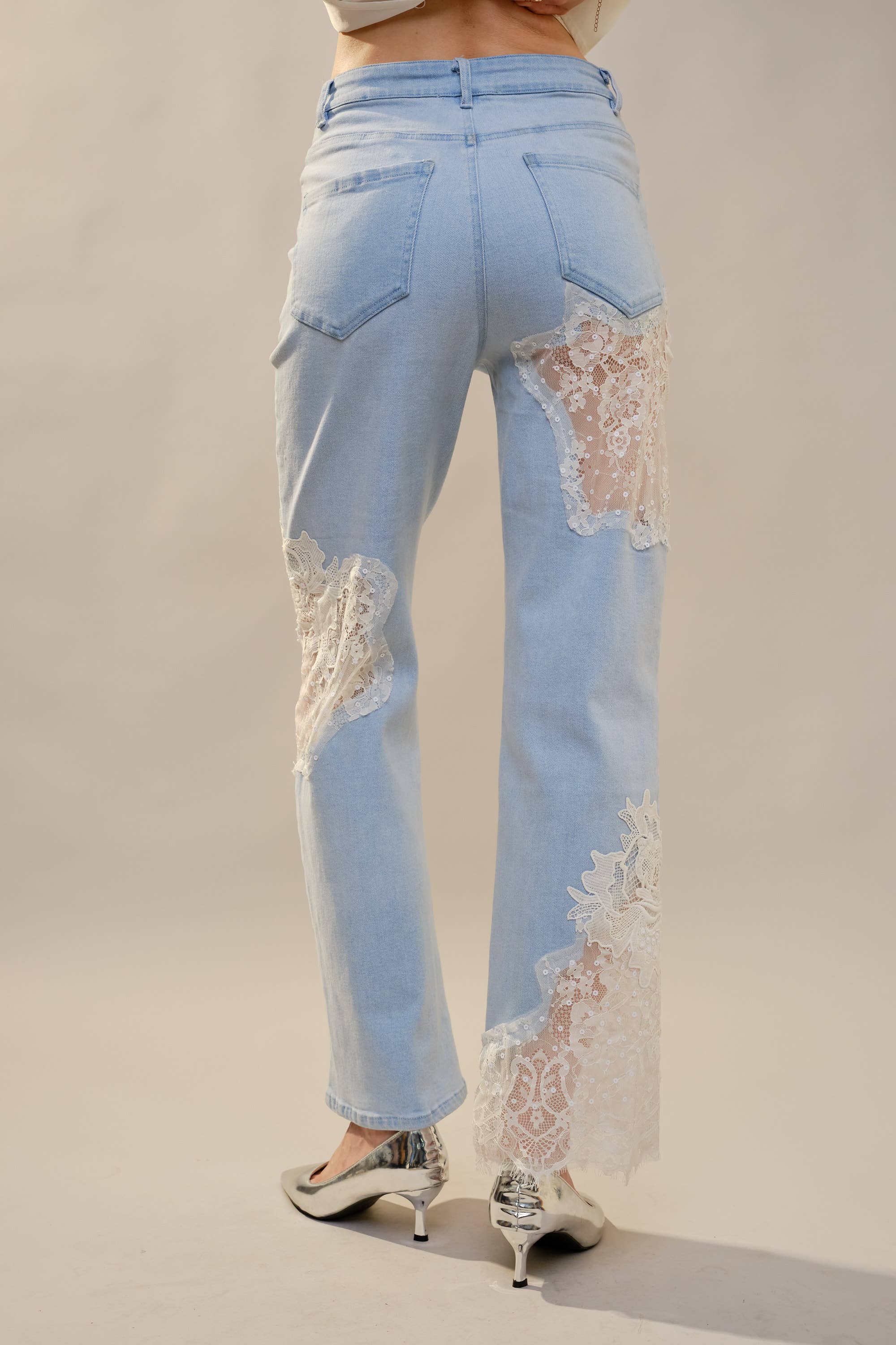 Blue B - Wholesale Jeans - Women's - 23421P - Lace Patchwork Straight Leg Jeans7