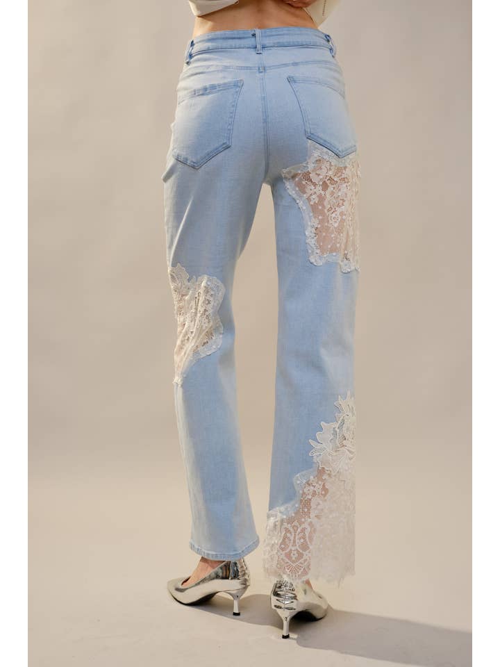 Blue B - Wholesale Jeans - Women's - 23421P - Lace Patchwork Straight Leg Jeans7