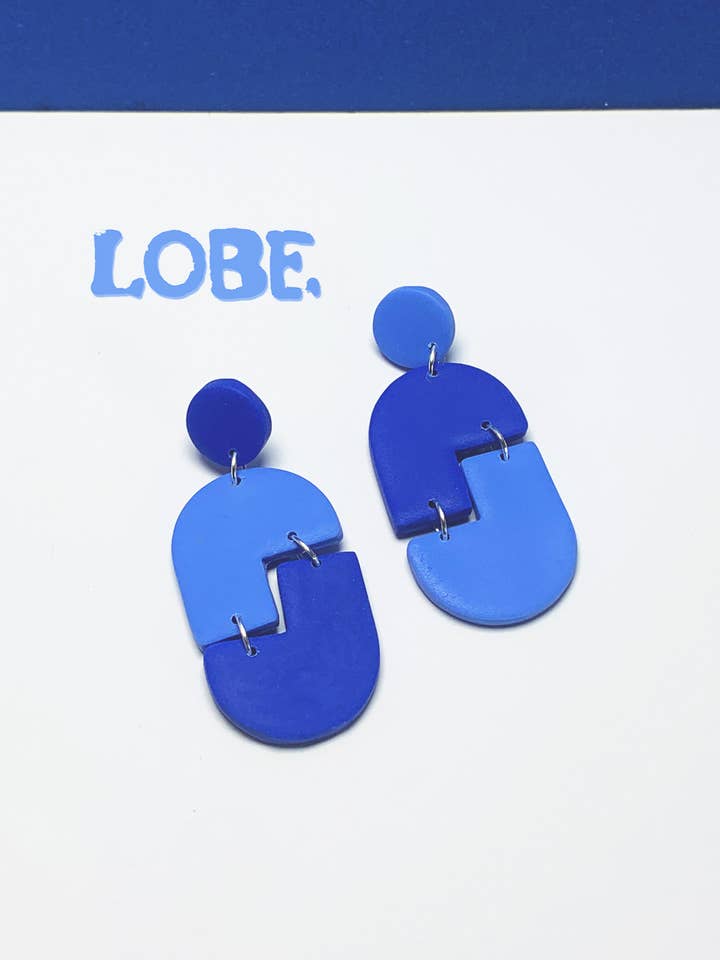 Funky Geometric Blue Statement Earring for wholesale by LOBE DESIGNZ