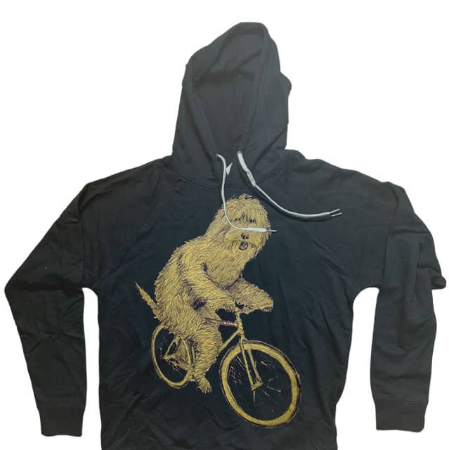 Black Goldendoodle on a Bicycle Hooded Sweatshirt for wholesale on Faire