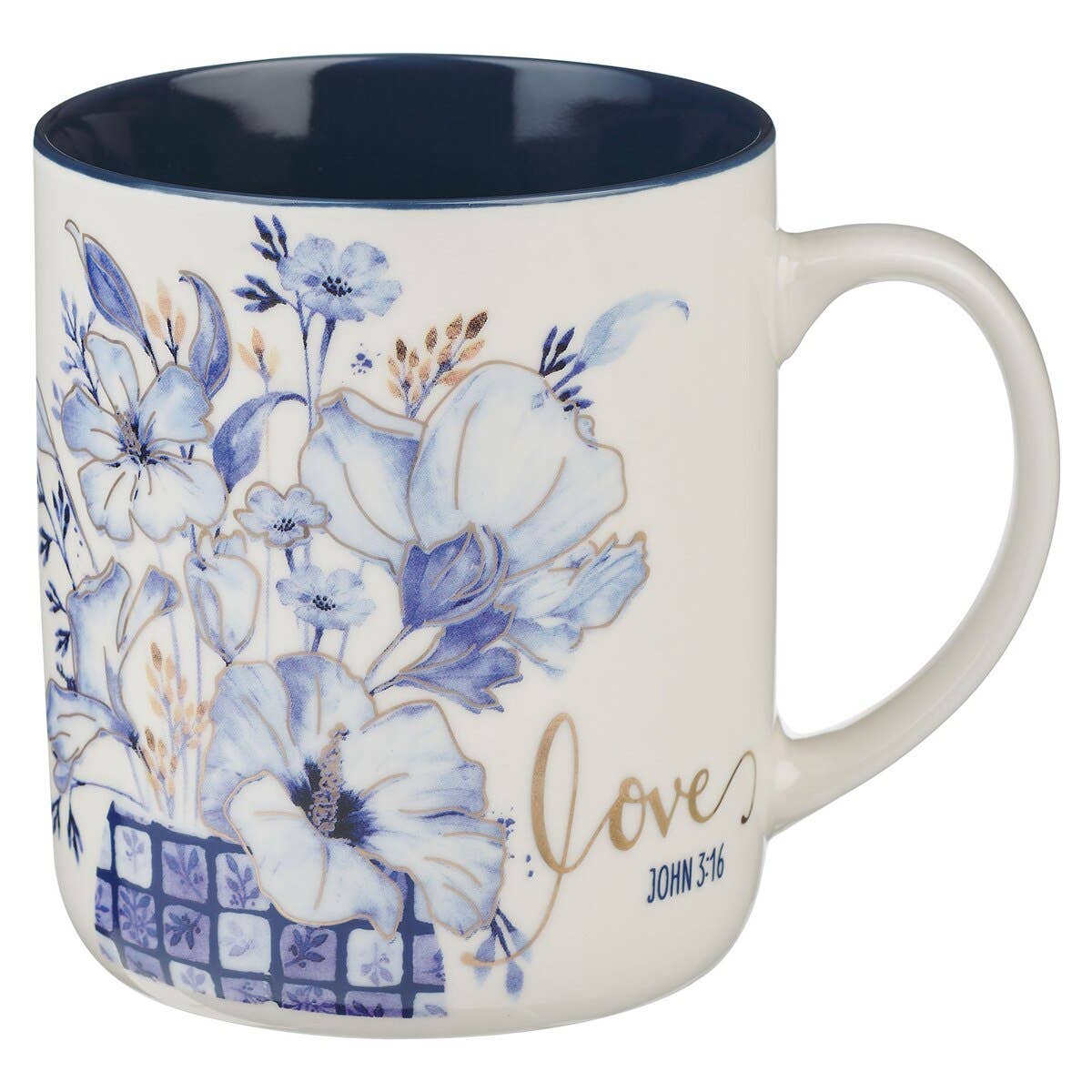 Christian Art Gifts - Vente Tasse à café - Ensemble de 4 mugs bleu à motifs floraux géométriques1