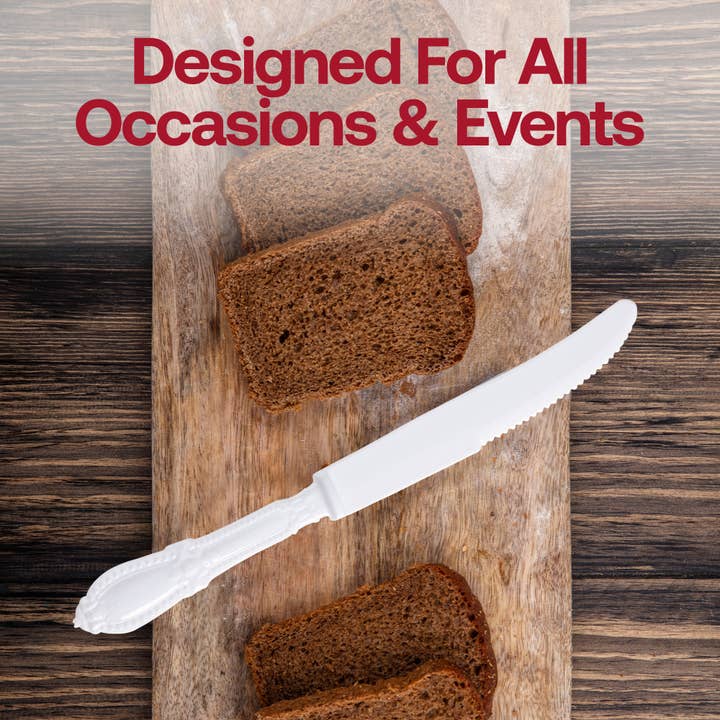 Smarty had a Party – wholesale Disposable tableware pack – White Baroque Disposable Plastic Dinner Knives - 480 pcs5