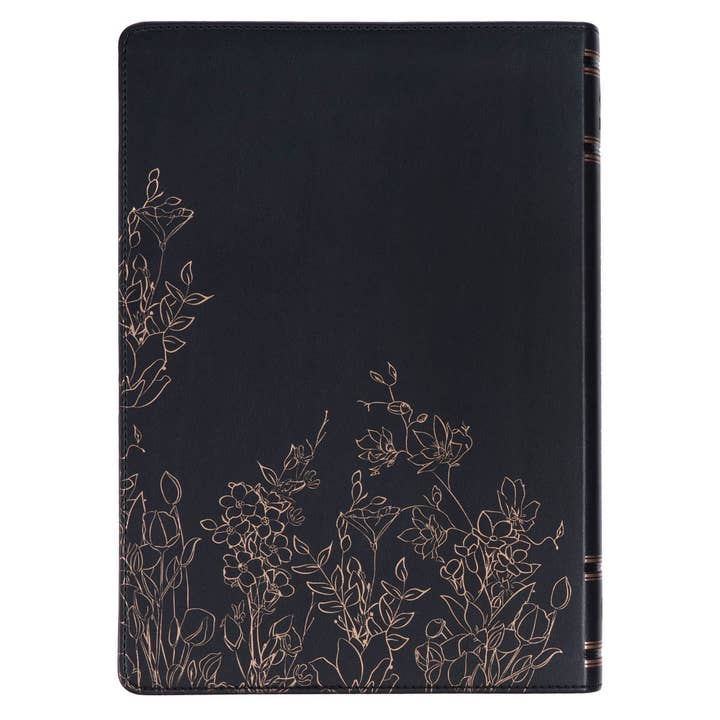 Christian Art Gifts - Wholesale Religion - NLT, The Spiritual Growth Bible Faux Leather, Black Floral1