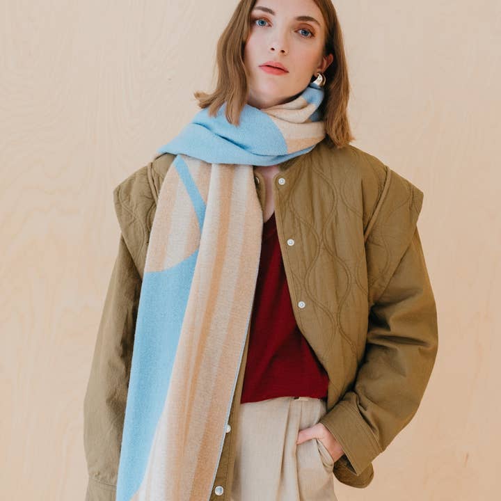 TBCo - Wholesale Scarf - Women's - Lambswool Oversized Scarf in Flora Stripe Jacquard