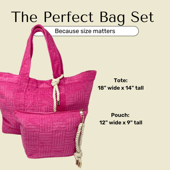 Bette - Wholesale Tote Bag - Women's - Rosa Pink Terry Cloth Weekender Bag Set w/ Waterproof Clutch9