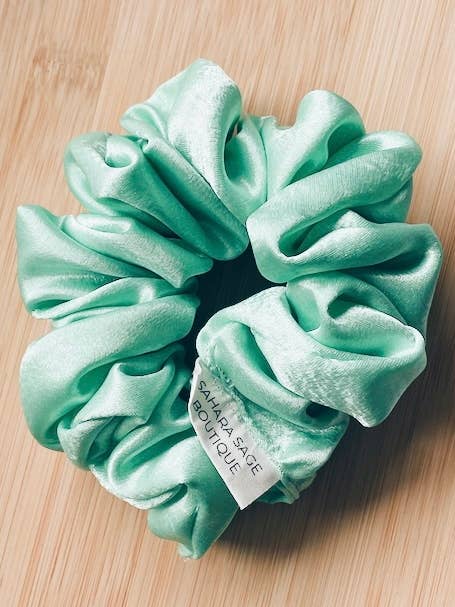 Turquoise Satin Scrunchie, Handmade Scrunchy, Silk Satin for wholesale by Sahara Sage Boutique