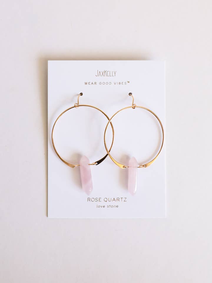 Hoops - Rose Quartz - Gold Earrings for wholesale by JaxKelly