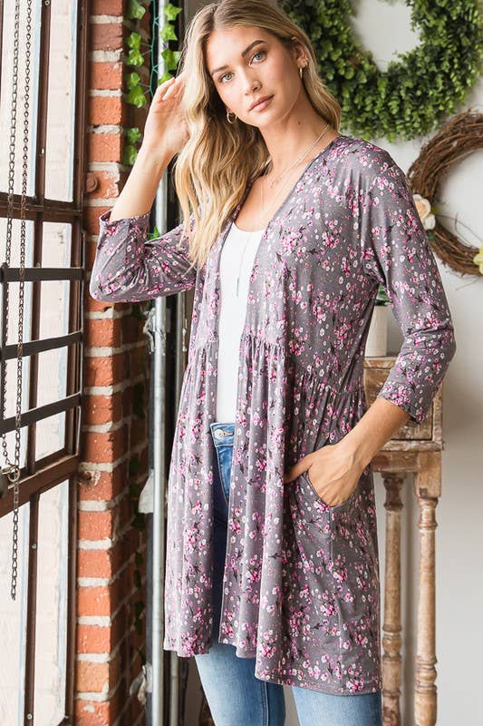 CARBONE SJ1082-17 CARDIGAN APERTO FLOREALE CON ARRICCIATURA in vendita all'ingrosso su Faire3