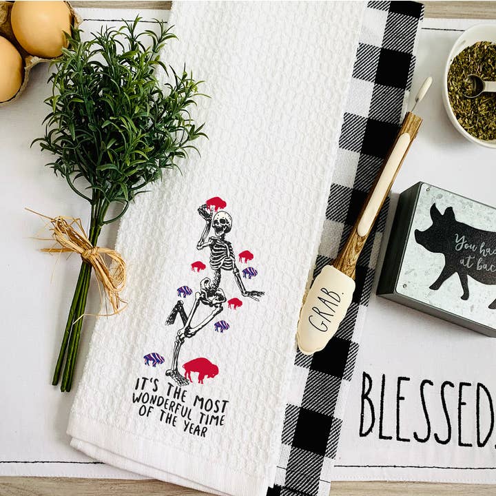 Buffalo The Most Wonderful Time Waffle Weave Towel for wholesale by Into The Desert