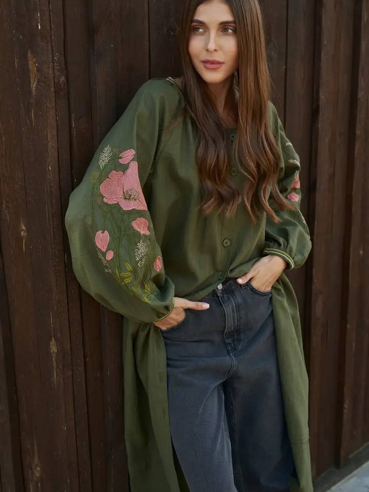 Vestido de mujer bordado de ortiga con lino "Amapola" para venta al por mayor de Handmade Originals Ukraine