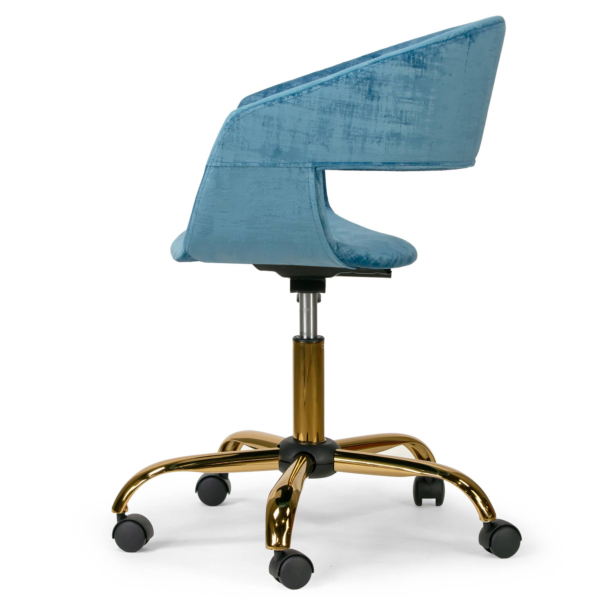 Glamour Home - Wholesale Chair - Amani Blue Velvet Office Chair with Golden Metal Base2