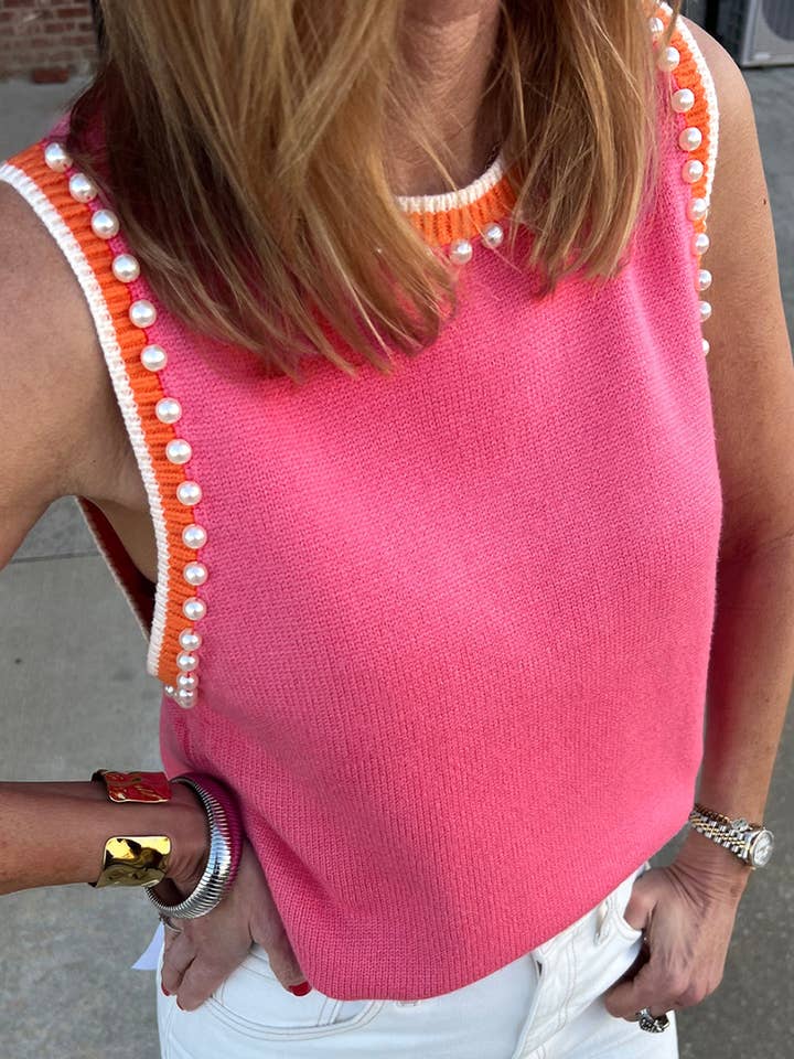 Pink Contrast Pearl Tank FB for wholesale by Thomas & Co Wholesale