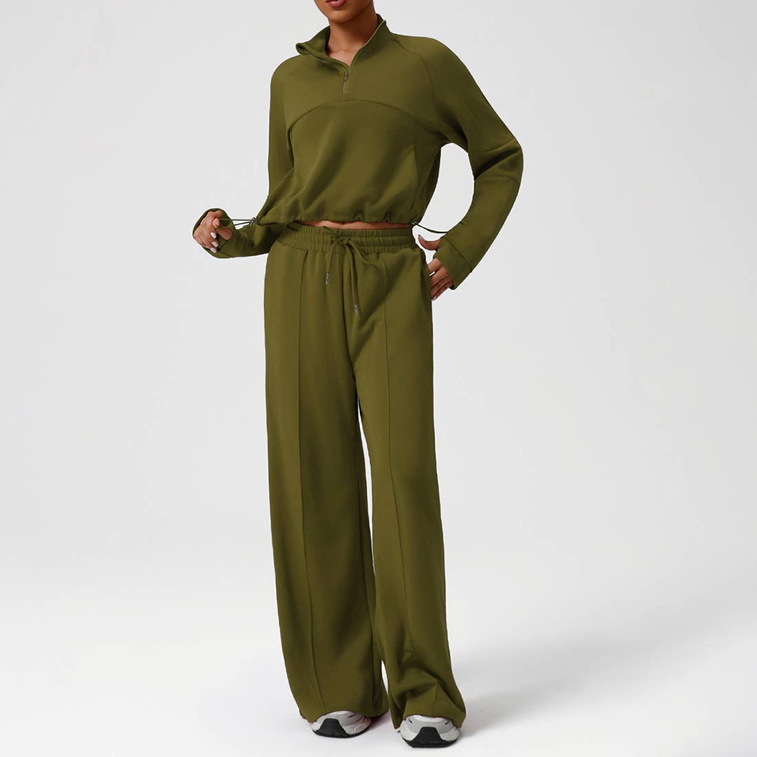 Sodalemon - Wholesale Activewear Set - Women's - Women Casual Sporty Set: Half Zip Pullover + Wide Leg Pants15