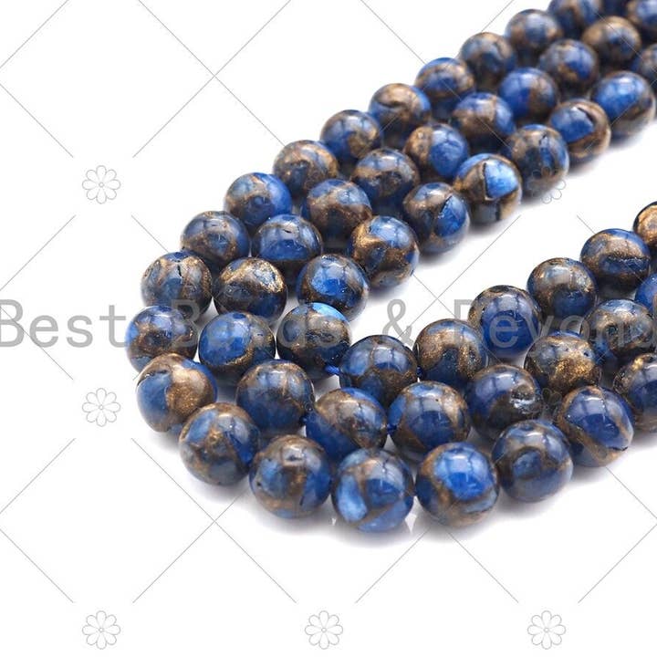 BestBeads&Beyond - Wholesale Beads - Gold Clinquant Beads, 4mm/6mm/ 8mm/10mm/12mm, Cloisonne Royal Blue Color, 15.5" Full Strand, Wholesale Gemstone,Sku#U9543