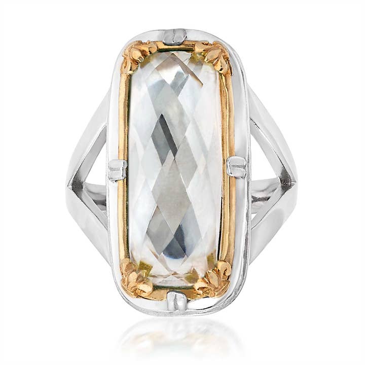 Anel Rectangular de Cristal de Pedra com Vermeil Ouro 18k por atacado de Anatoli Jewelry