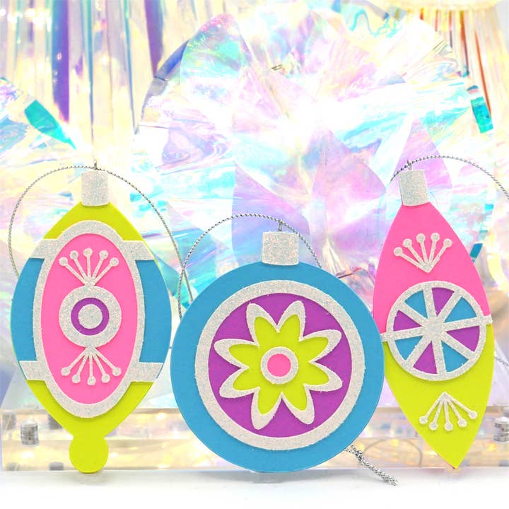 Vintage Indent Trio (Neon): Handmade Ornaments for wholesale by Paper for the People