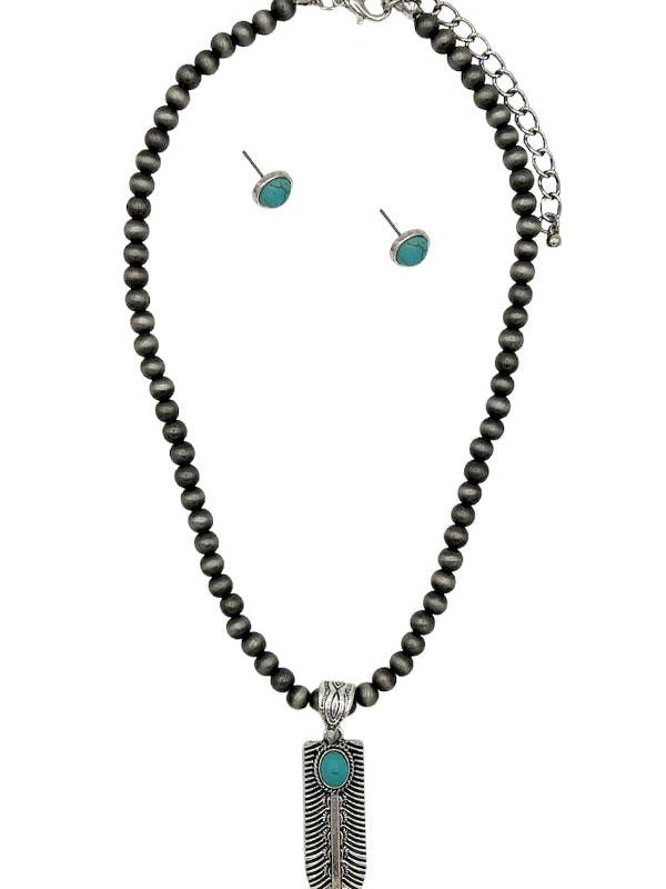 Feather Detail Pendant Necklace Set for wholesale by Andrea Bijoux