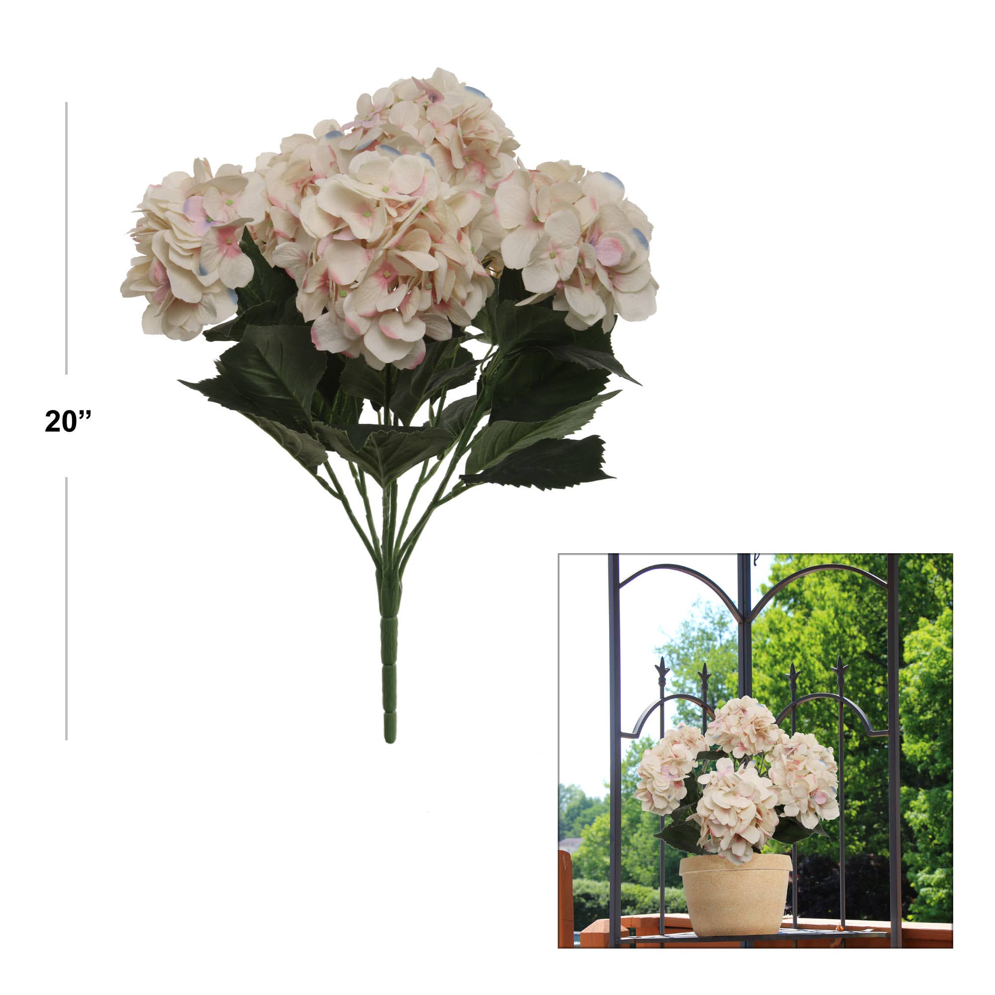 Larksilk – Flores artificiais por atacado – Arbusto de Hortênsia de 20" 7 Flores 6 Peças Rosa Suave Falso1