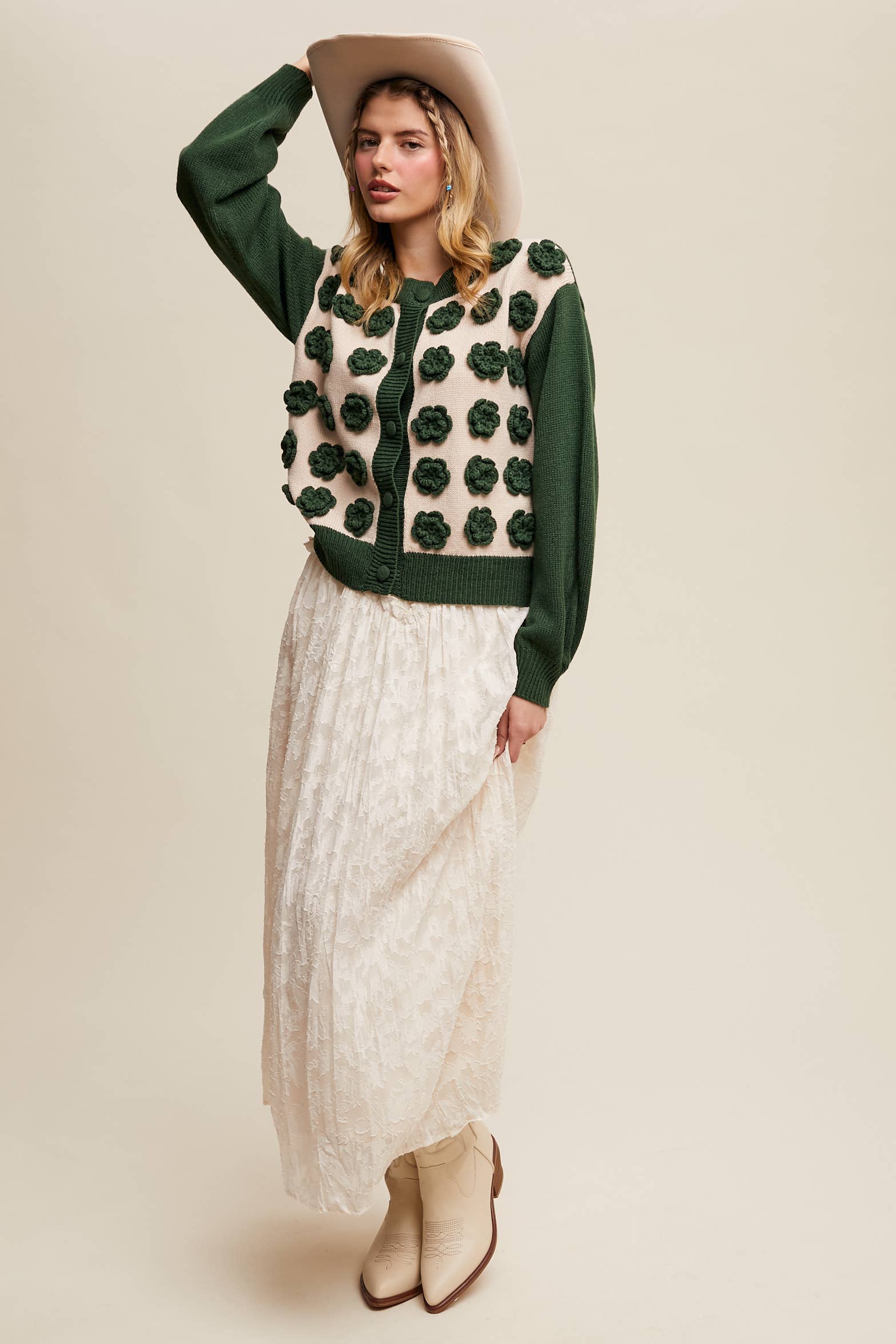 Listicle - Wholesale Cardigan - Women's - Handmade Rose Applique Knit Cardigan39