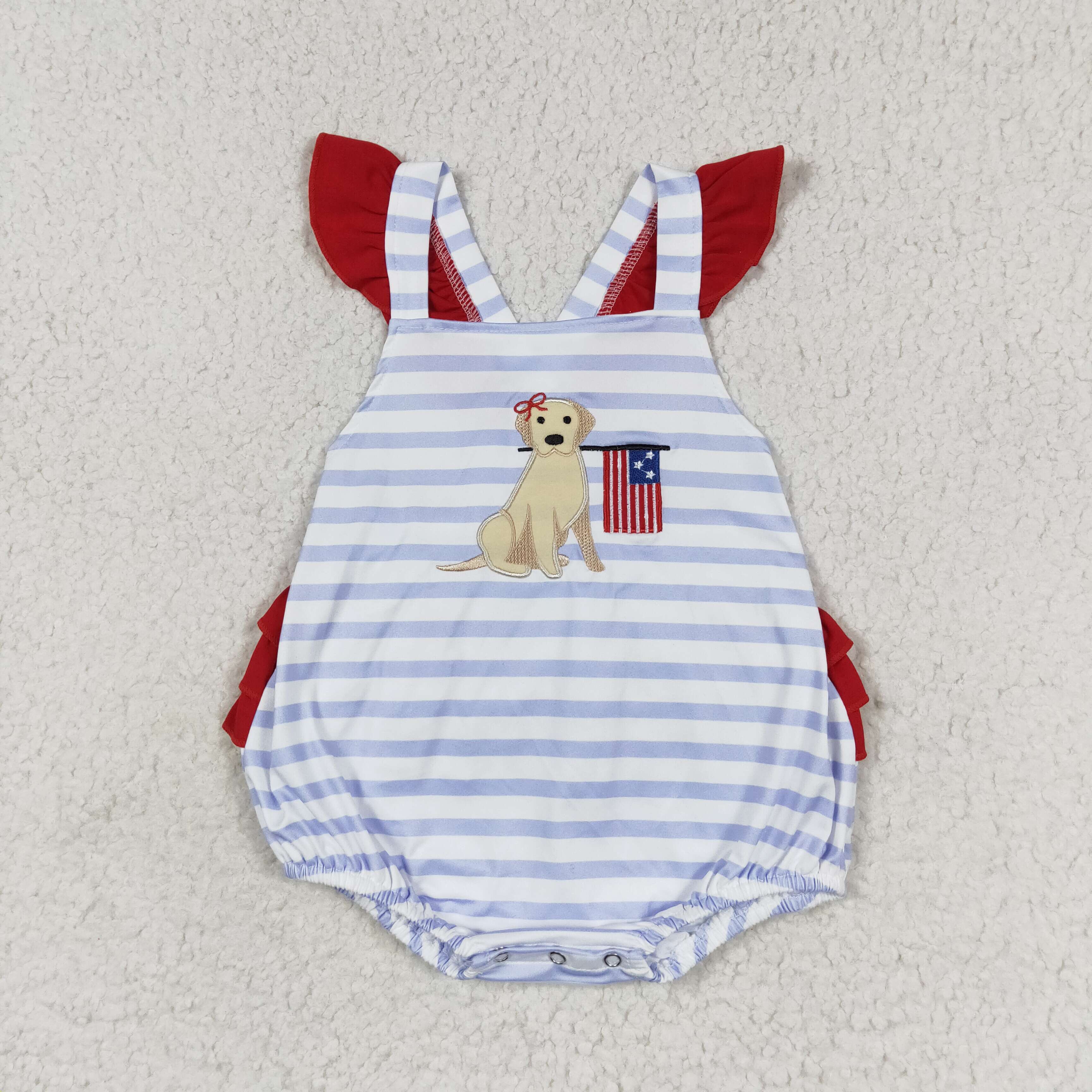 Aier Wholesale - Wholesale Clothing Set - Baby - Baby Girls 4th Of July Dog Flag Sibling Rompers Clothing Sets4