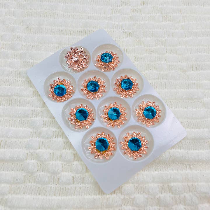 Rhinestone aqua back button, embellished button   for wholesale by Jazy and Eve