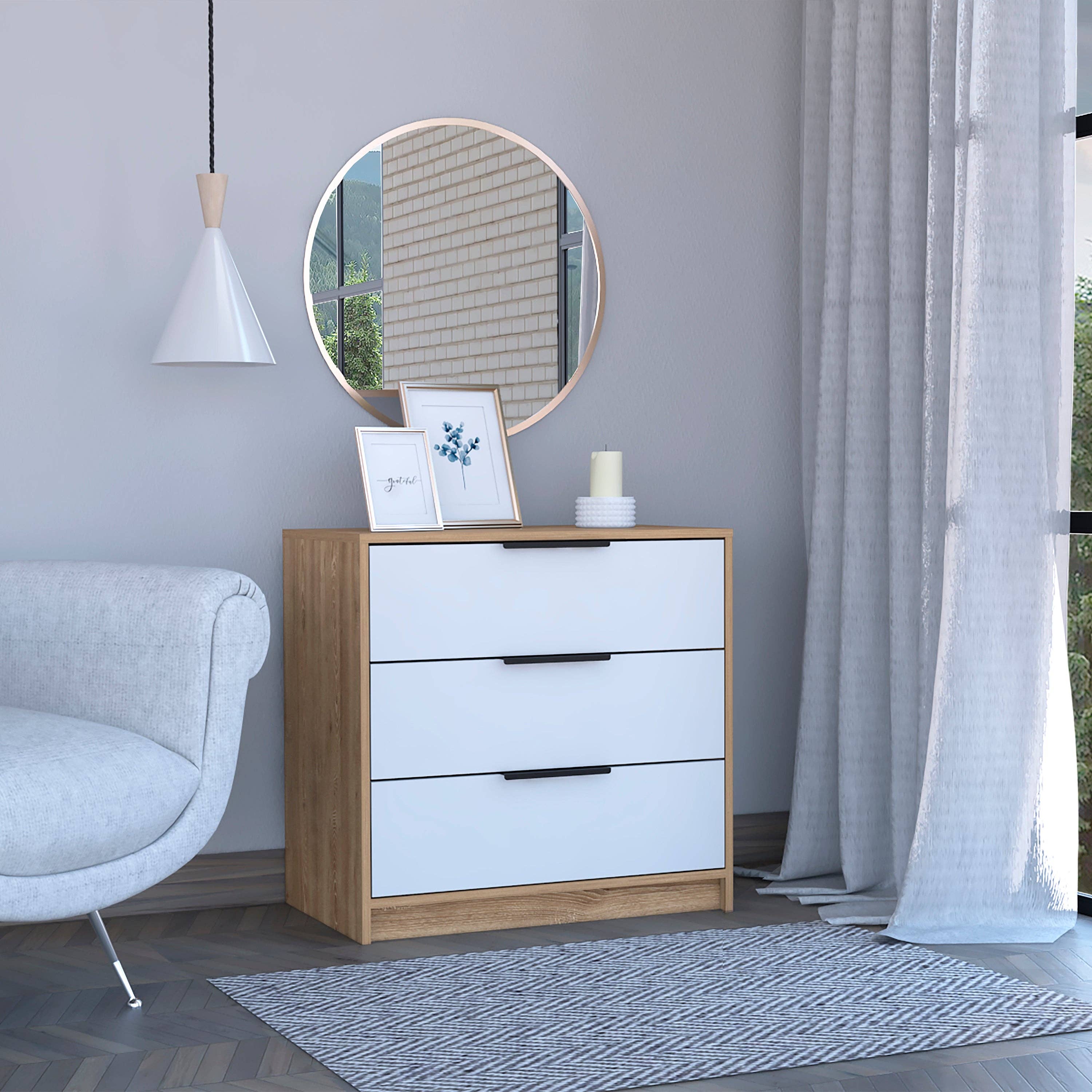 Multi color Kaia 3-Drawer Commode, with metal handles for wholesale on Faire