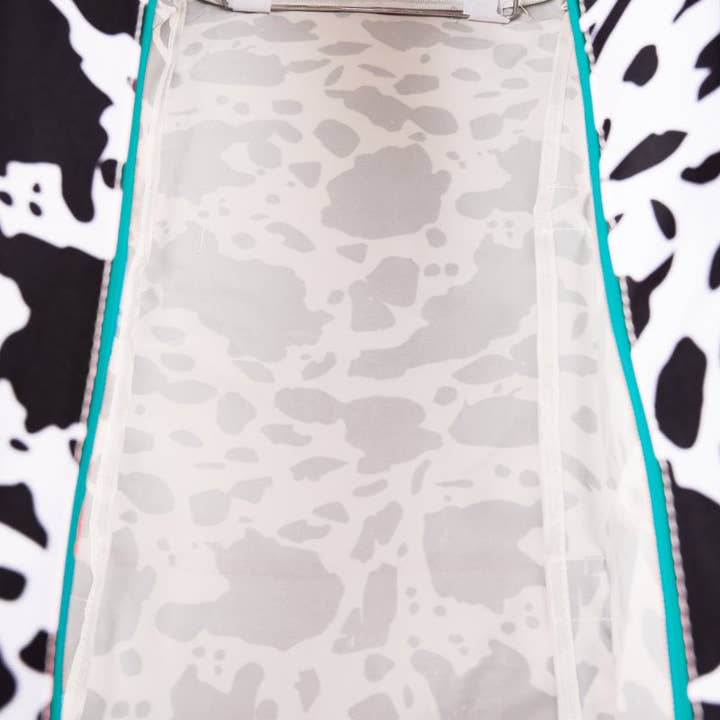 Wholesale Accessory Market - Wholesale Basket - NGIL Deja Moo with Turquoise Trim Collapsible Double Haul-It-All Basket with Mesh Pockets and Lid3