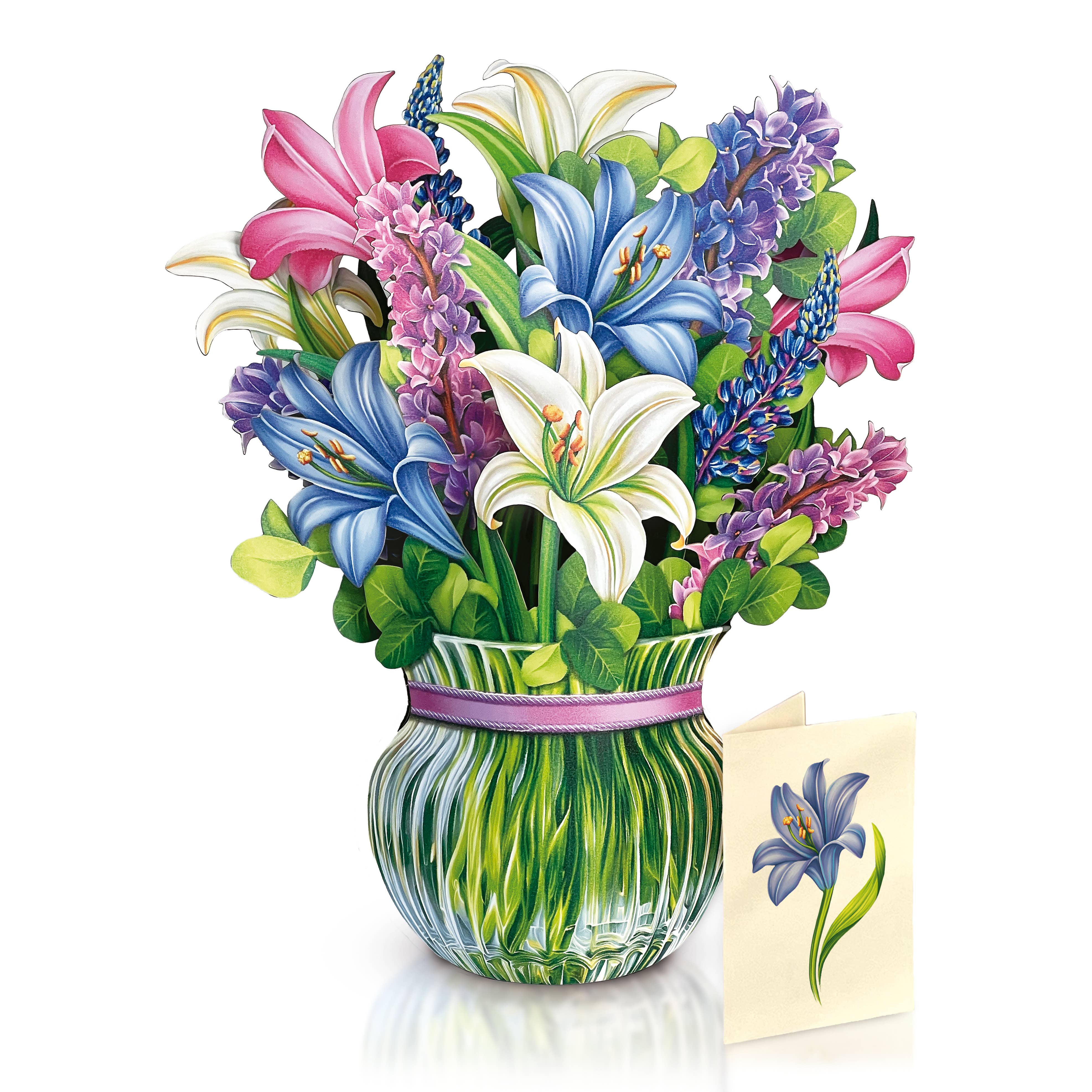 FreshCut Paper LLC - Wholesale Gewone wenskaart - Lilies & Lupines (8 pop-up wenskaarten)1