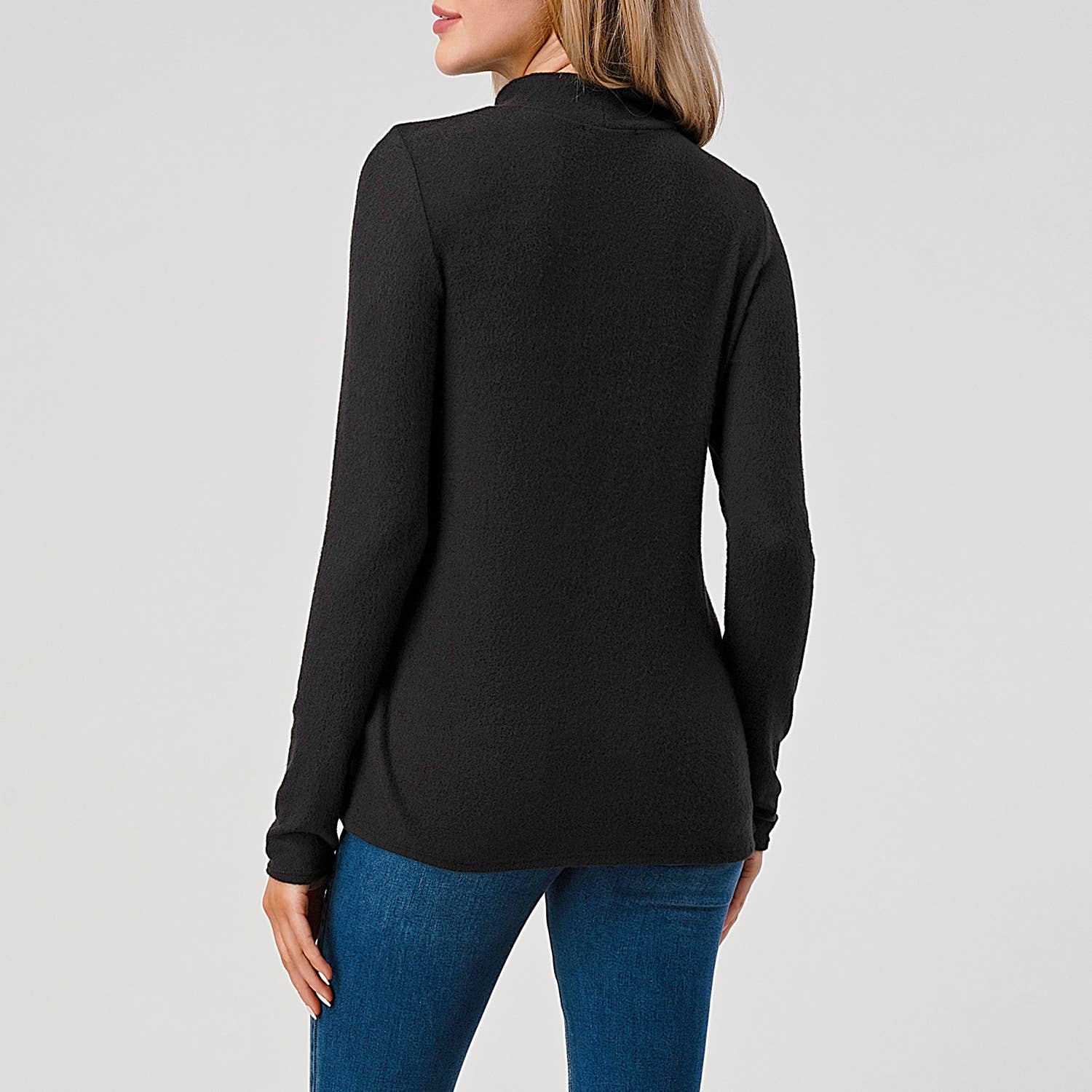 Heimious - Wholesale Knit Top - Women's - Mock Neck L-Sleeve Relaxed Fit Brushed Knit Top, T5489