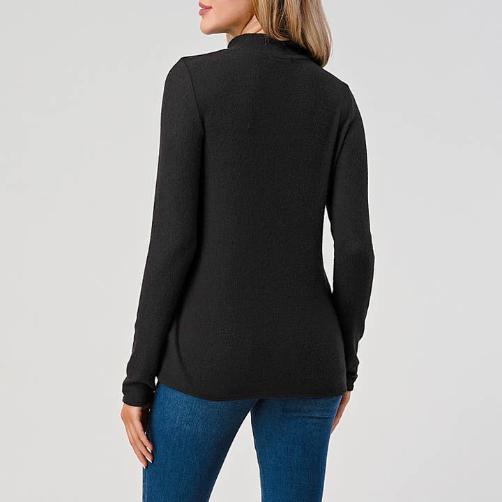 Heimious - Wholesale Knit Top - Women's - Mock Neck L-Sleeve Relaxed Fit Brushed Knit Top, T5489
