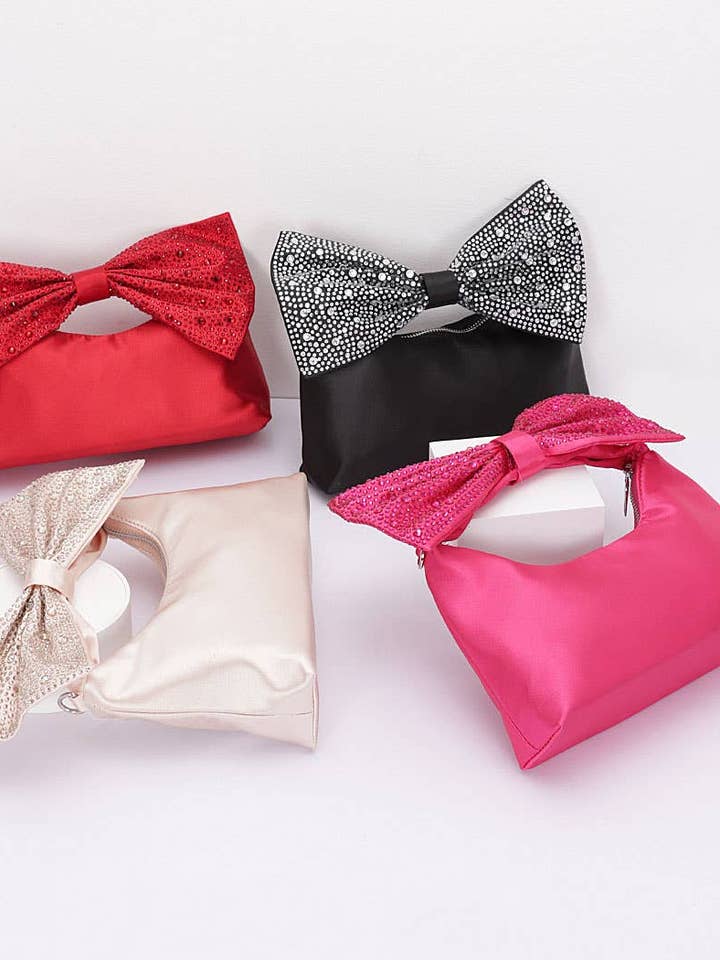 Rhinestone Hotfix Bow Handle Nylon Clutch for wholesale by Tatter'd Royals
