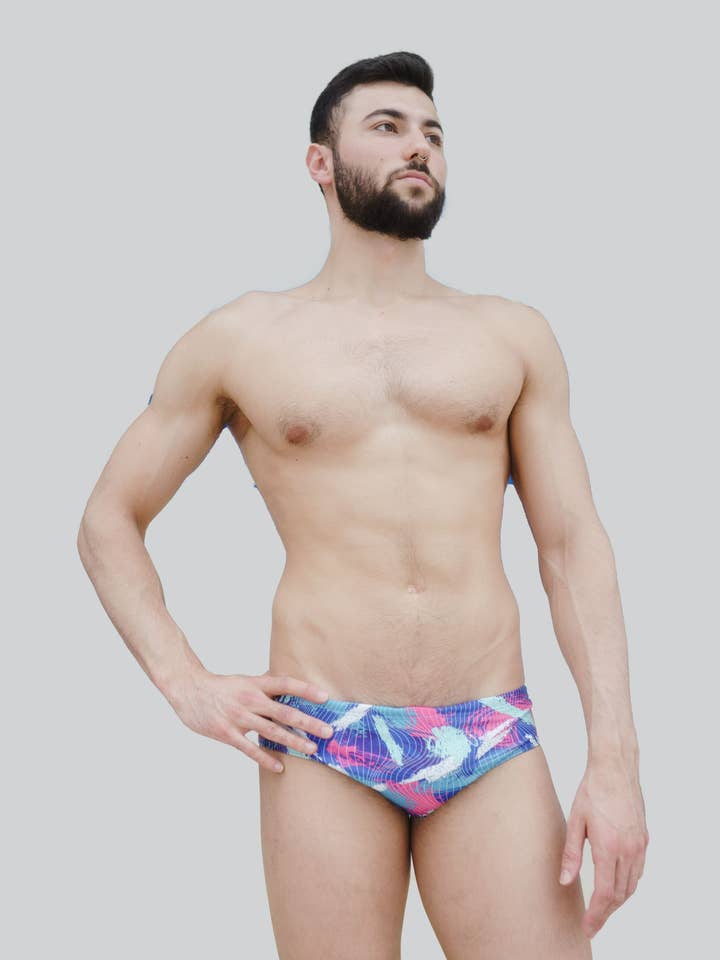 Maillot de bain Wave Slip Fuxia Print pour la vente par Squali