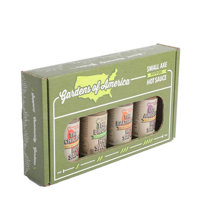 Small Axe Peppers - Wholesale Hot Sauce - Gardens of America Hot Sauce Gift Set 4-pack