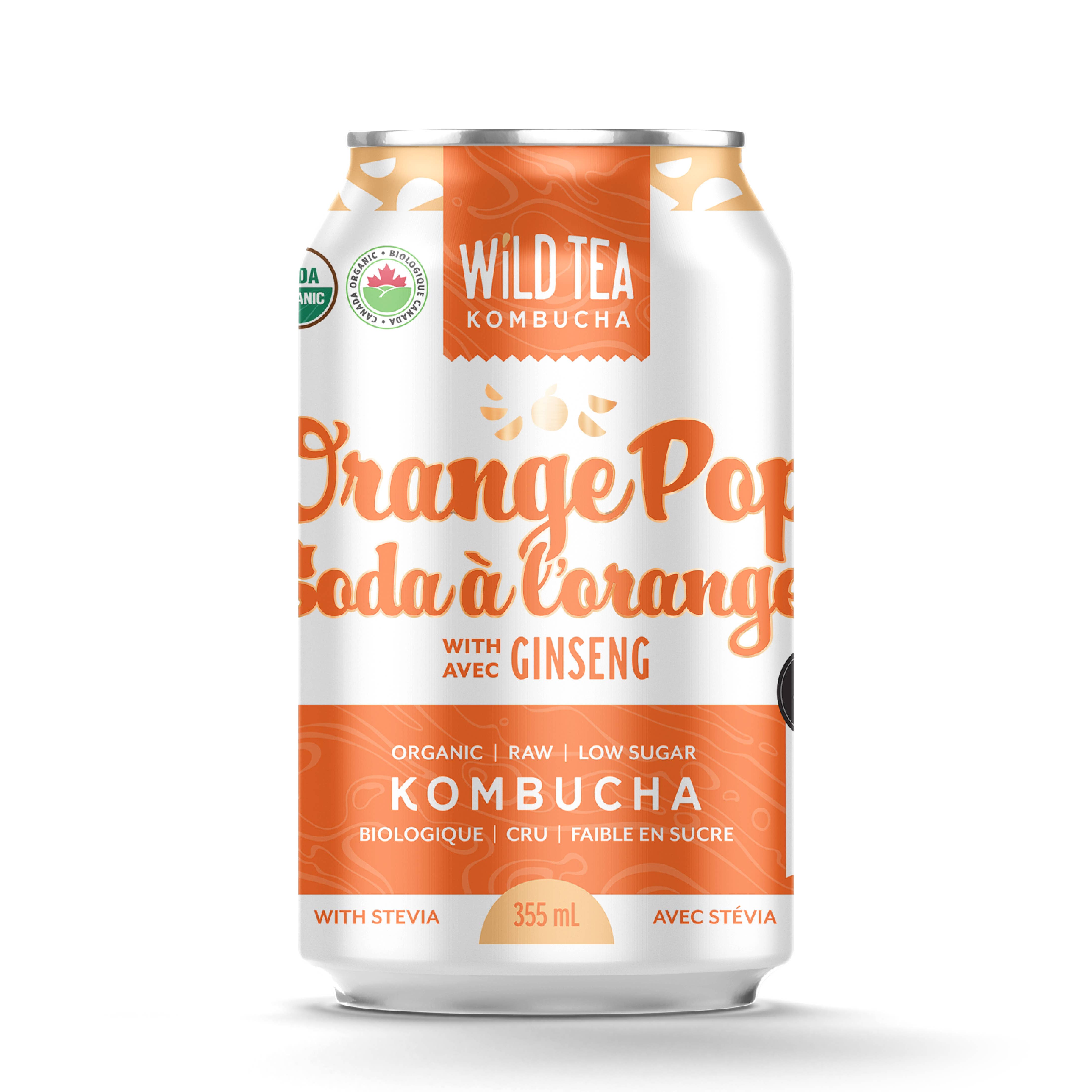 355 ml Orange Pop with Ginseng Kombucha for wholesale by Wild Tea Kombucha
