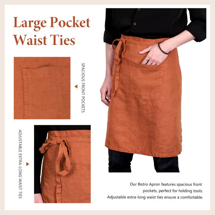 Triton Linen - Wholesale Apron - Linen Bistro Half Apron with Pockets 25 x 35 Inch - Caramel5