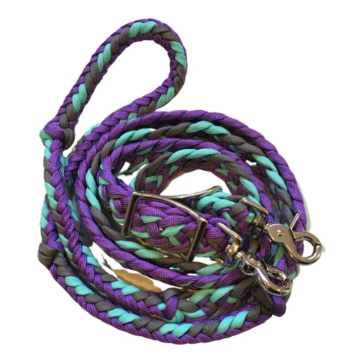 Smart Horse Gear - Wholesale Horseback Riding Gear - Braided Barrel / Roping Reins 8 ft with 2 Nickel Plated Scissor Snaps Multi Tone Colors12
