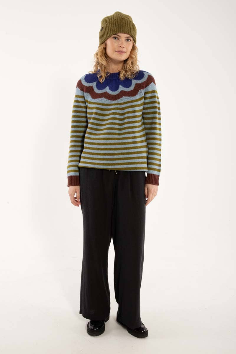 Danefae København - Vente Pull en maille – femme - Pull en laine Daneglamping bleu gris/olive2