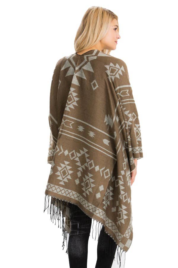 Cap Zone – Poncho - Mulher por atacado – Poncho ocidental reversível com padrão geométrico asteca9