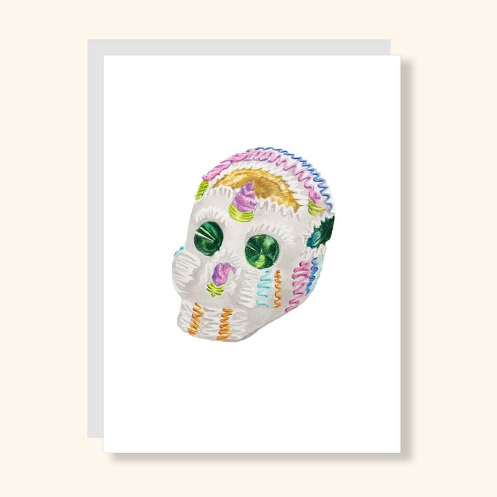 Candy Skull Greeting Card for wholesale by Julia Wolinsky Art