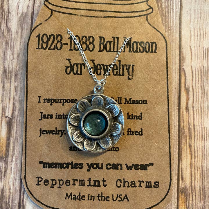 Ball Jar single Daisy round pendant sterling silver chain for wholesale by Peppermint Charms
