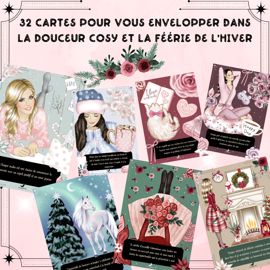Les Moonettes - Venta al por mayor Cartas del tarot - Cartas de afirmaciones positivas para invierno acogedor (32 cartas)2