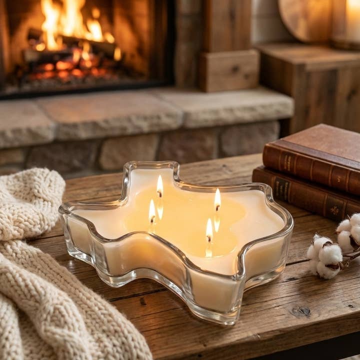 Bougie en verre en forme de Texas | Fait main sur mesure pour la vente par Shia Scents