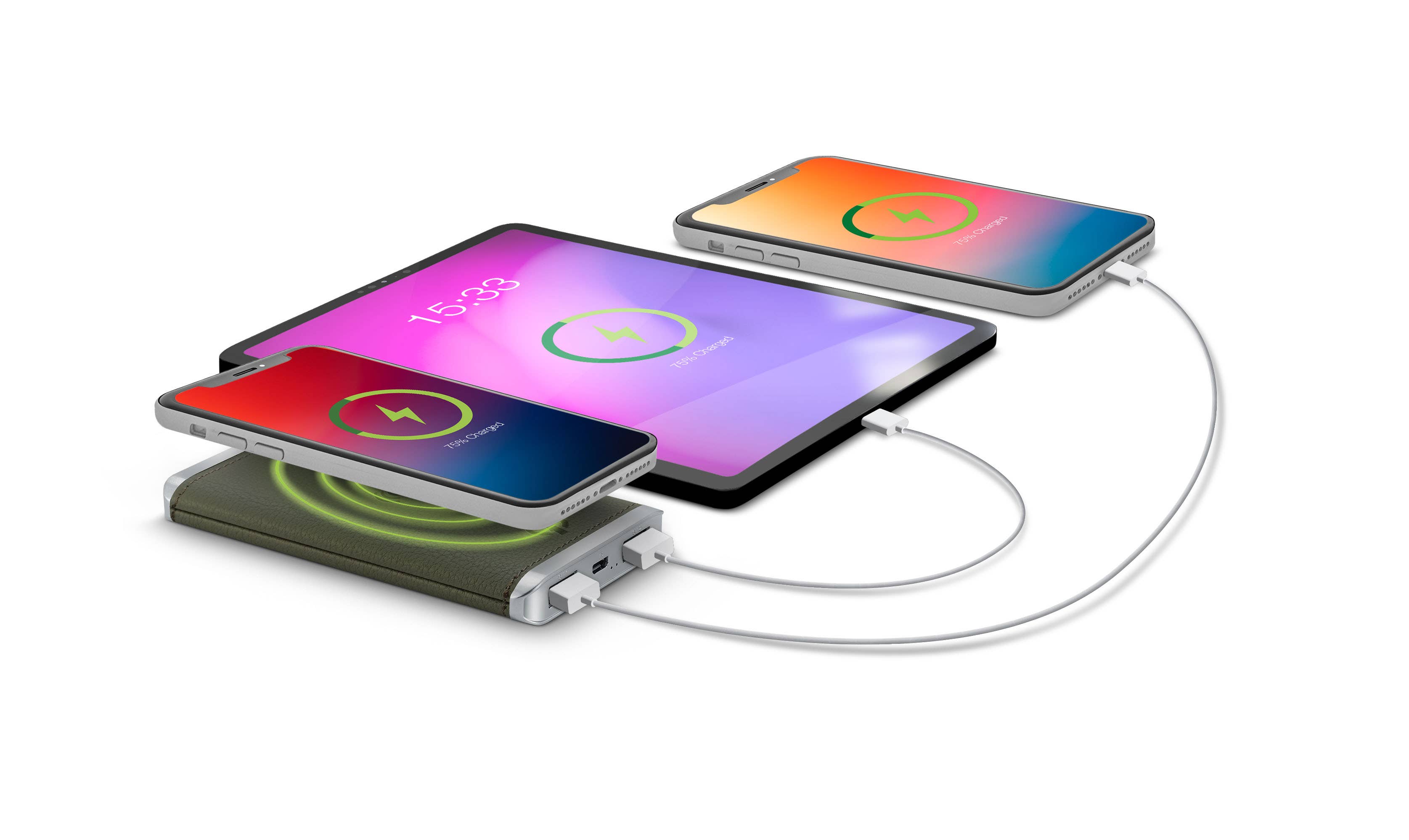 PhunkeeTree - Wholesale Portable Charger - Grey - Leather 5K Wireless Charging Power Bank1