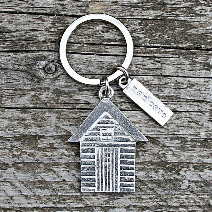 Man Cave Pewter Keyring for wholesale by Compton & Clarke