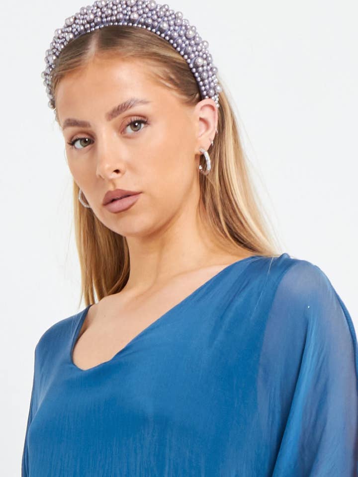 Bandeau épais en perles argentées, bleues et roses pour la vente par Aftershock London